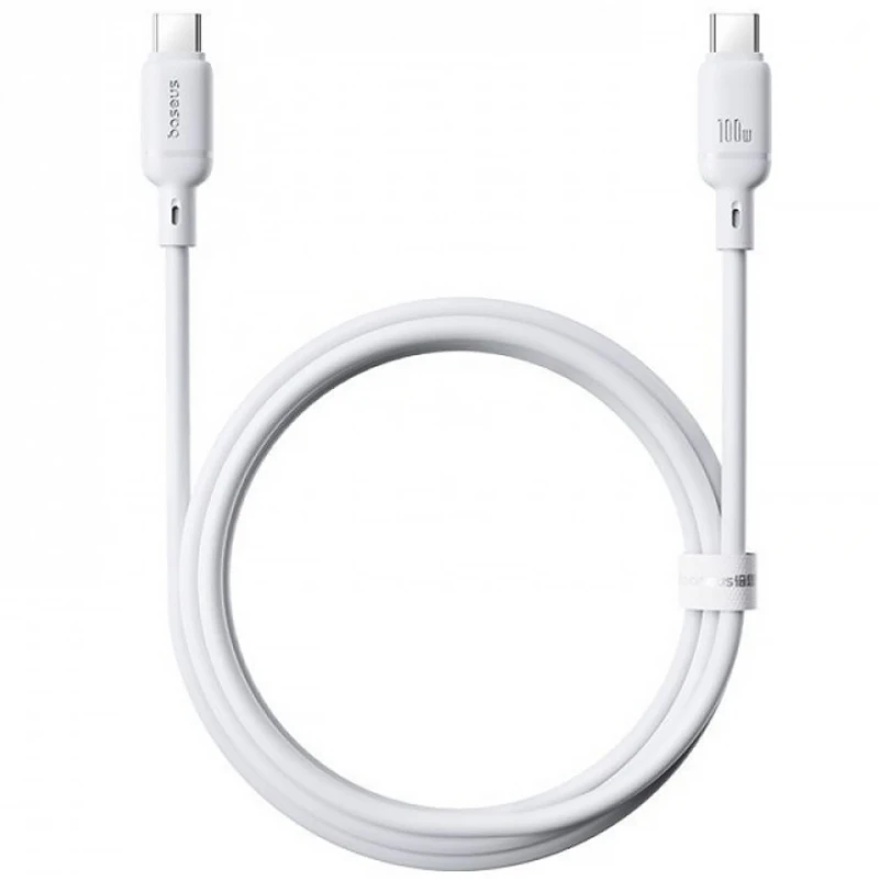 Дата кабель Baseus Silky Series OS Fast Charging Type-C to Type-C 100W (1m) (P10377704) – Moon White. Фото 2 з 4