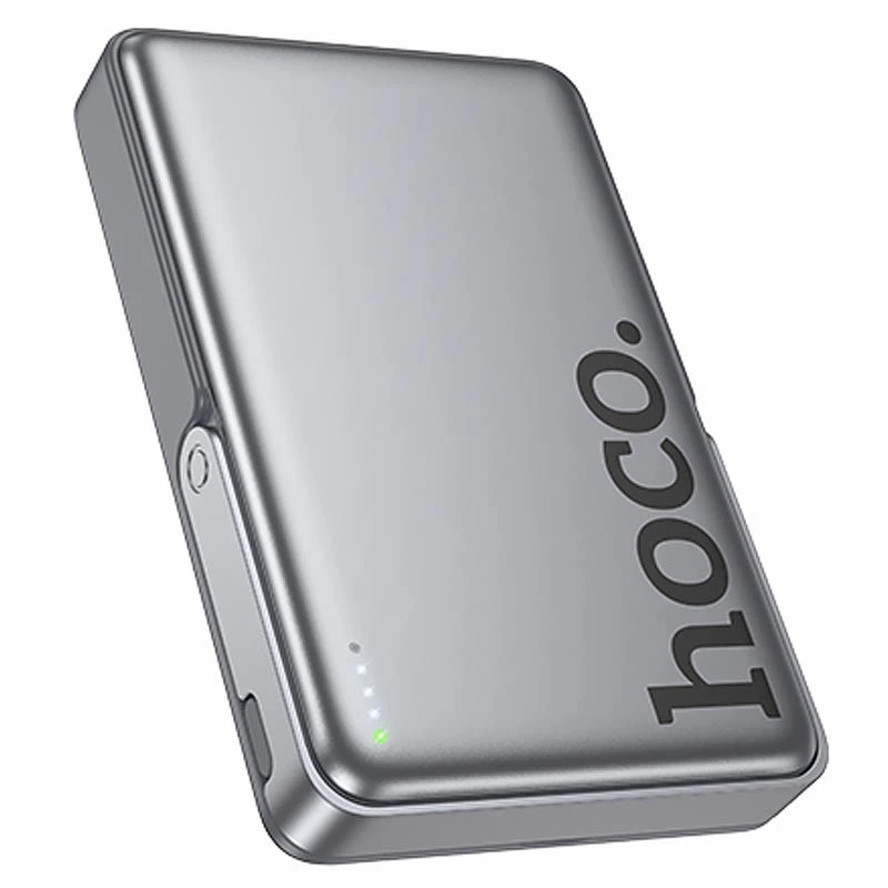 Портативное ЗУ Power Bank Hoco Q36A Sunlight magnetic suction+holder PD20W с БЗУ 10000 mAh – Metal grey. Фото 3 из 5