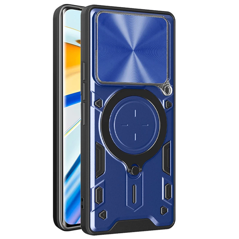 Ударостійкий чохол Bracket Ringstand із захисною шторкою для камери на Xiaomi Redmi Note 14 5G – Blue. Фото 5 з 5