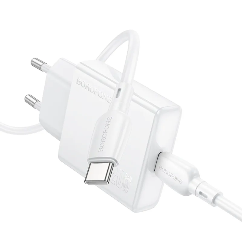 МЗП Borofone BN23 Wish PD20W (1USB-C) + кабель Type-C to Type-C – White. Фото 3 з 6