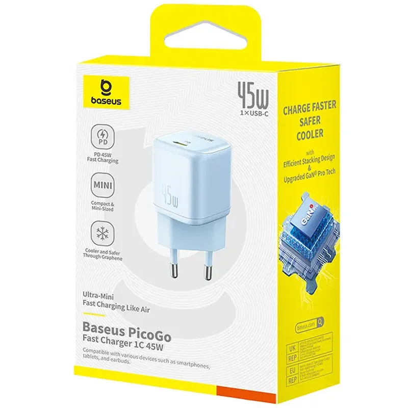 МЗП Baseus PicoGo GaN Fast Charger 45W (1USB-C) (P10176800) – Galaxy Blue. Фото 2 з 5
