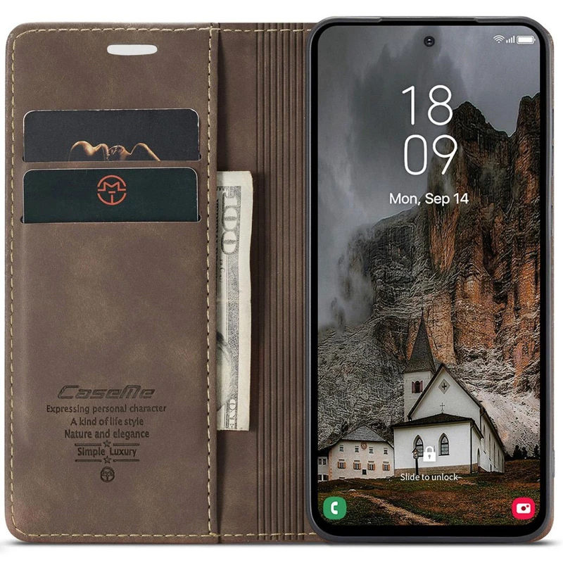 Кожаный чехол-книжка CaseMe Velvet Nubuck для Xiaomi Redmi Note 15 Pro 5G – Coffee. Фото 3 из 4