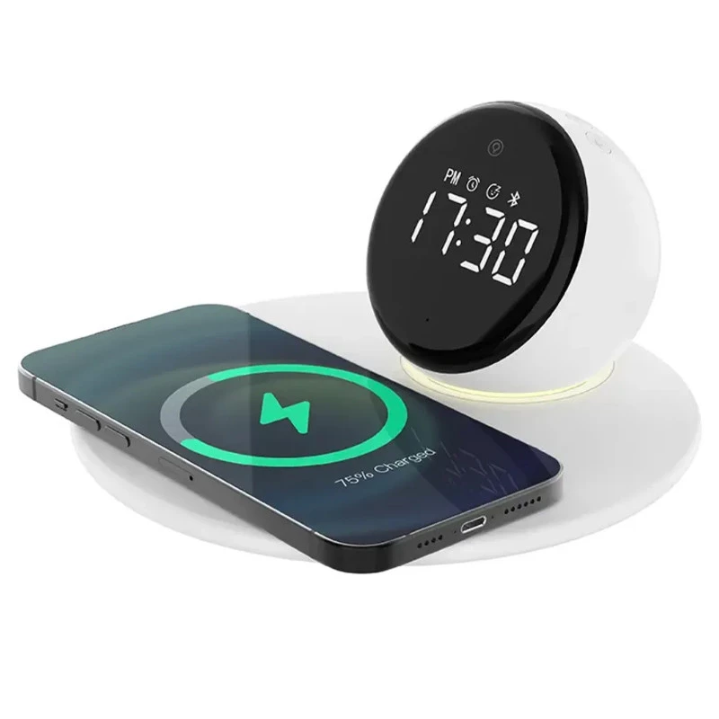 БЗУ WIWU Wi-W017 15W Wireless Charger+Digital Alarm+Bluetooth Speaker – White. Фото 5 из 7