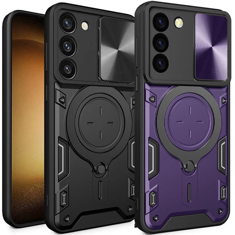 Ударостійкий чохол Bracket Ringstand із захисною шторкою для камери на Samsung Galaxy S21 FE фото 1 з 1