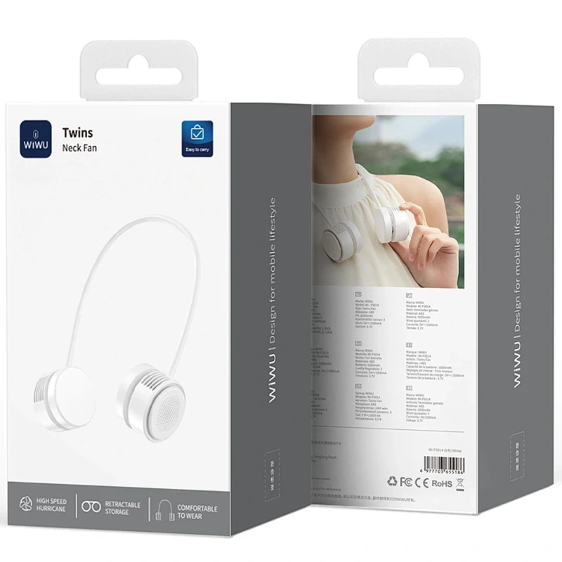 Портативний вентилятор WIWU FS014 Twins Neck – White. Фото 3 з 3