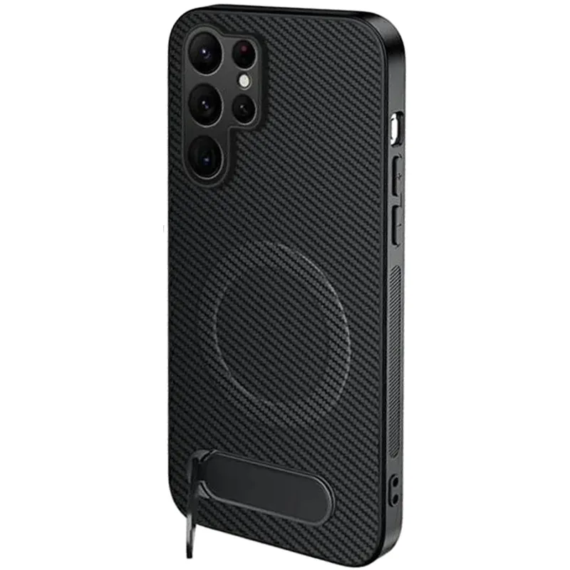 TPU+PC чохол Carbon Kickstand Magnetic Case для Samsung Galaxy S26 Ultra – Black. Фото 1 з 3