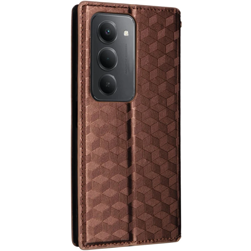 Кожаный чехол-книжка Rhombus Book для Xiaomi Redmi 15 (EU) – Brown. Фото 4 из 5