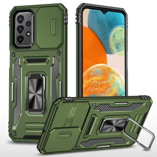 Ударопрочный чехол Square Ring c шторкой на камеру для Samsung Galaxy A13 4G — Оливковый / Army Green