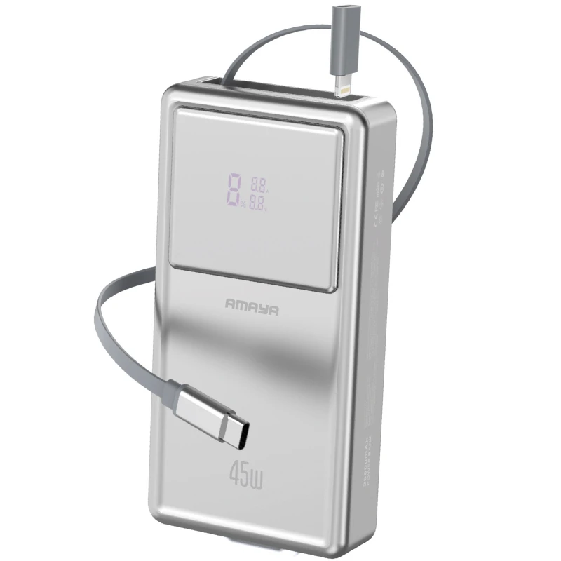 Портативное ЗУ Power Bank Amaya APB-F231 45W with display and cable 20000 mAh – silver. Фото 1 из 2