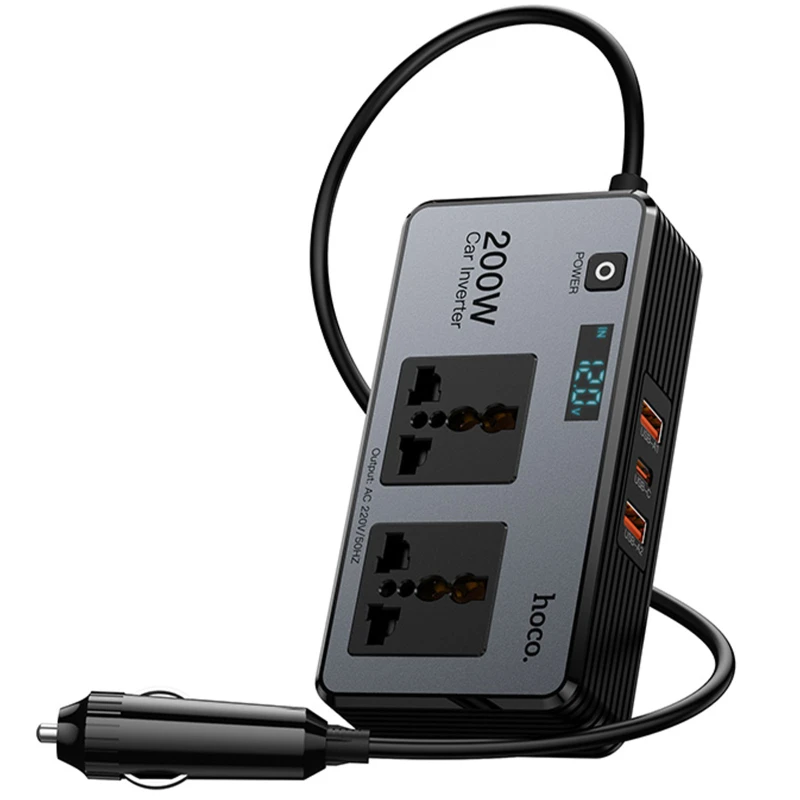 АЗУ инвертор Hoco Z66 New PD66W+QC3.0 (2USB-A/1C/2xSocket) (0.5m) – Black. Фото 5 из 6