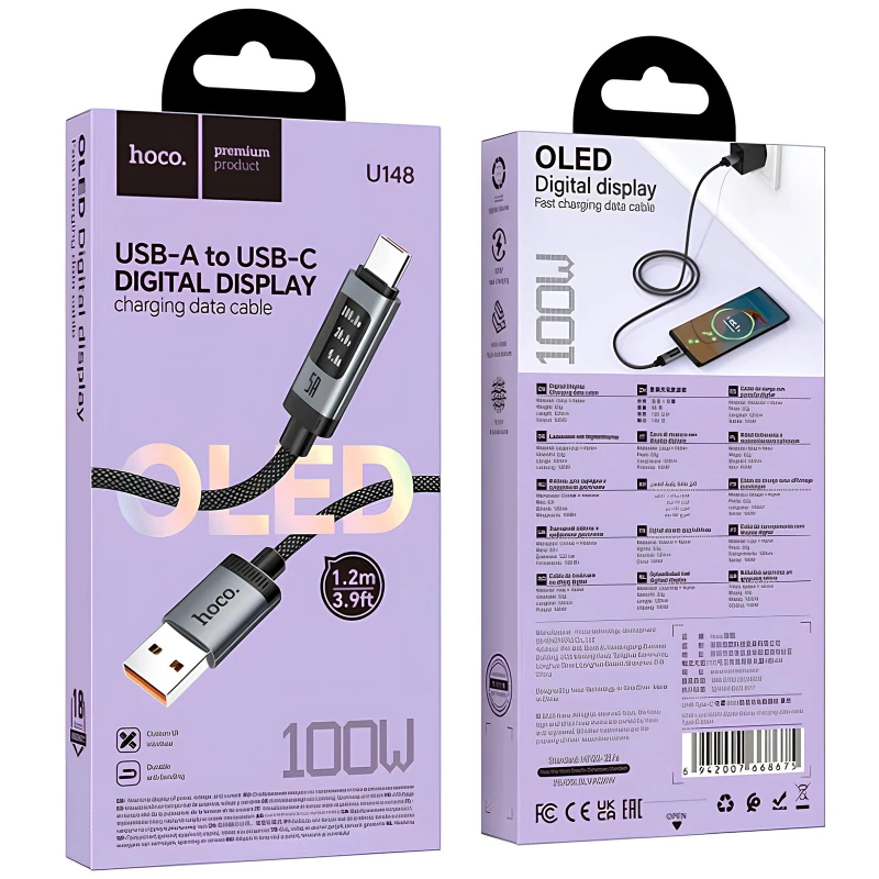 Дата кабель Hoco U148 Lord with display USB to Type-C 100W (1.2m) – Black. Фото 5 з 7