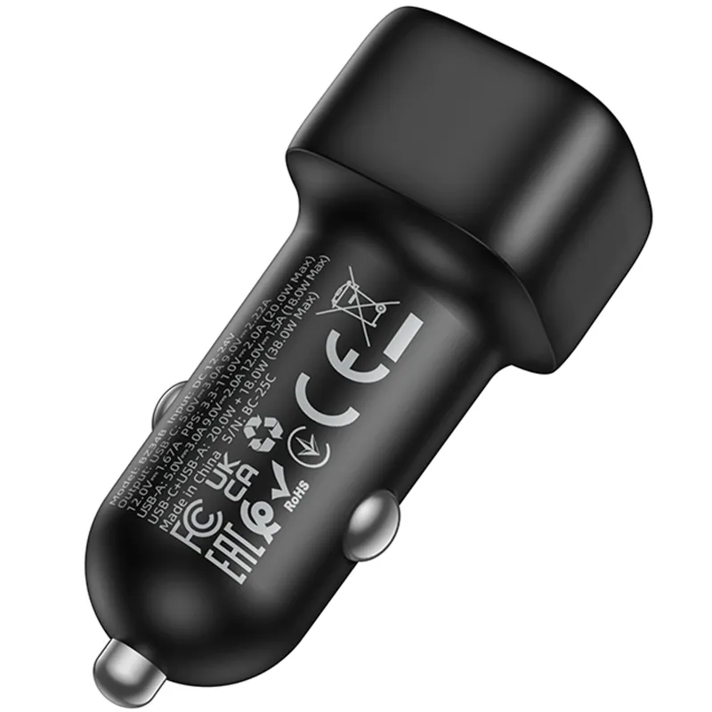 АЗП Borofone BZ34B Cloud PD20W+QC3.0 total 38W (1USB-A/1C) – Black. Фото 5 з 5