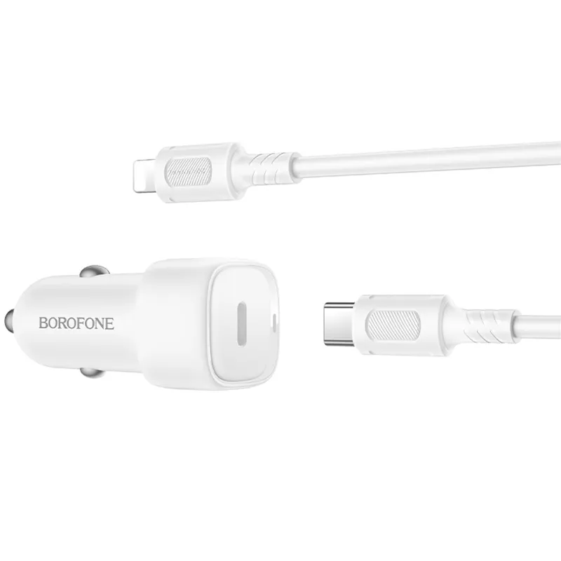 АЗП Borofone BZ34A Cloud PD20W (1USB-C) + кабель Type-C to Lightning – White. Фото 4 з 4