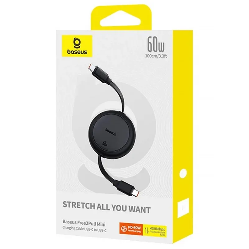 Дата кабель Baseus Free2Pull Mini Retractable Type-C to Type-C 60W (1m) (P10364500) – Cluster Black. Фото 4 з 4