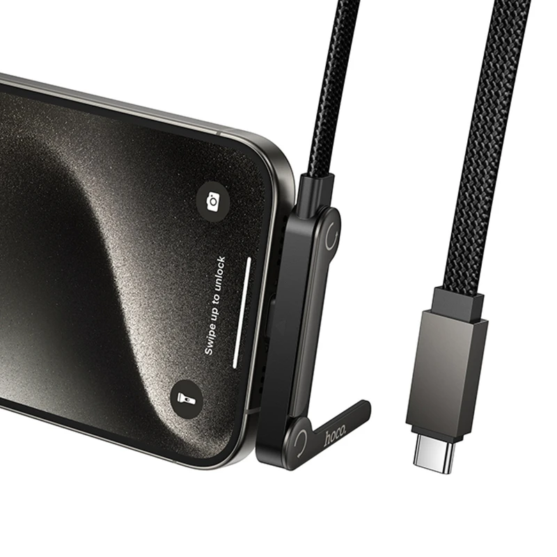 Дата кабель Hoco U150 Exquisite side plug and stand Type-C to Type-C 60W (1.2m) – Black. Фото 5 з 6