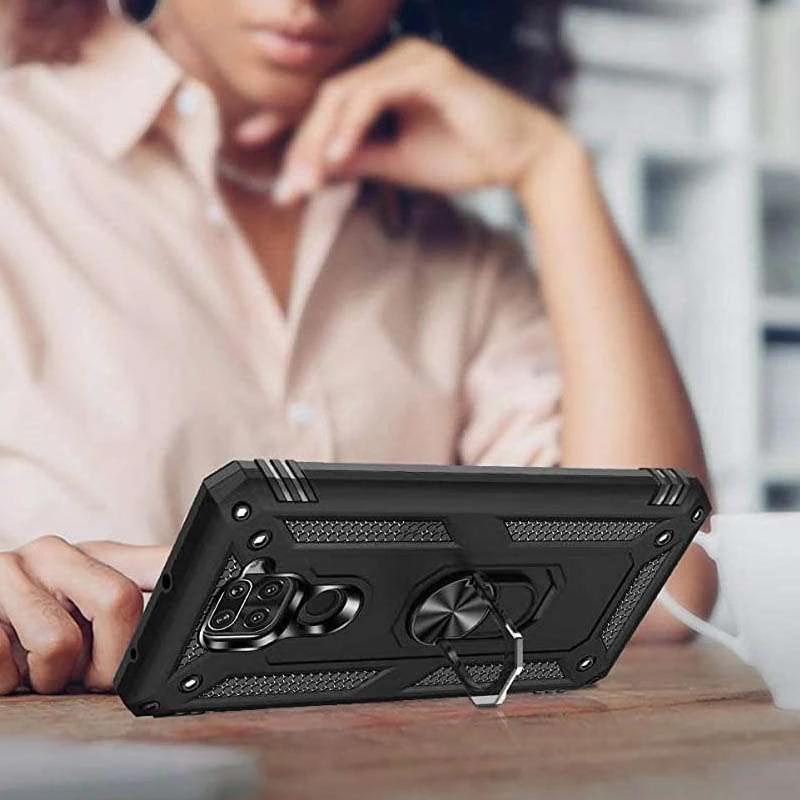 Противоударный чехол Serge Ring с кольцом для Xiaomi Redmi Note 9 / Redmi 10X – Черный. Фото 3 из 5