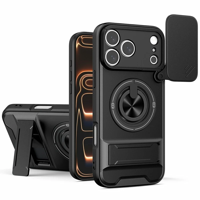 Ударостійкий чохол Camshield StandRing case для Apple iPhone 17 Pro (6.3") – Black. Фото 1 з 1