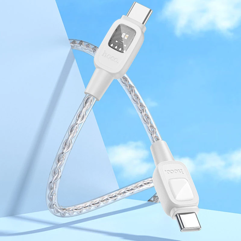 Дата кабель Hoco U124 Stone silicone power-off 60W Type-C to Type-C – Gray. Фото 5 з 6