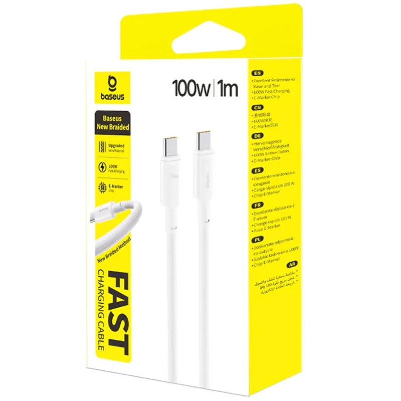 Дата кабель Baseus New Braided Type-C to Type-C 100W (1m) (E0426) – Moon White. Фото 2 из 3