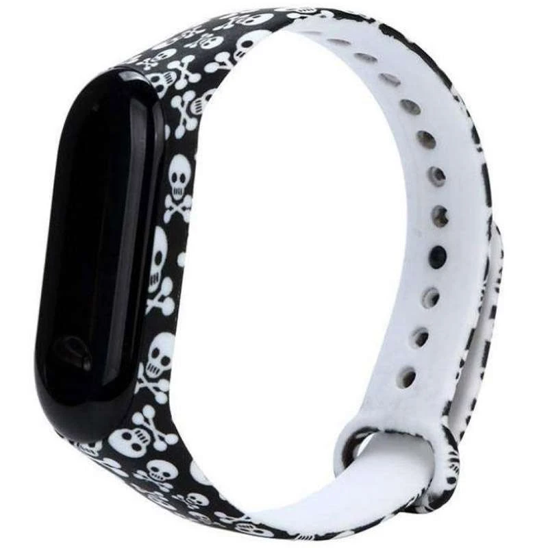 

Силіконовий ремінець з малюнком для Xiaomi Mi Band 3/4 (Чорний / Черепи)