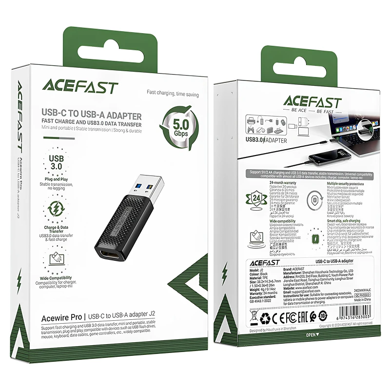 Переходник Acefast J2 USB Male to Type-C Female USB3.0 – Black. Фото 5 из 5