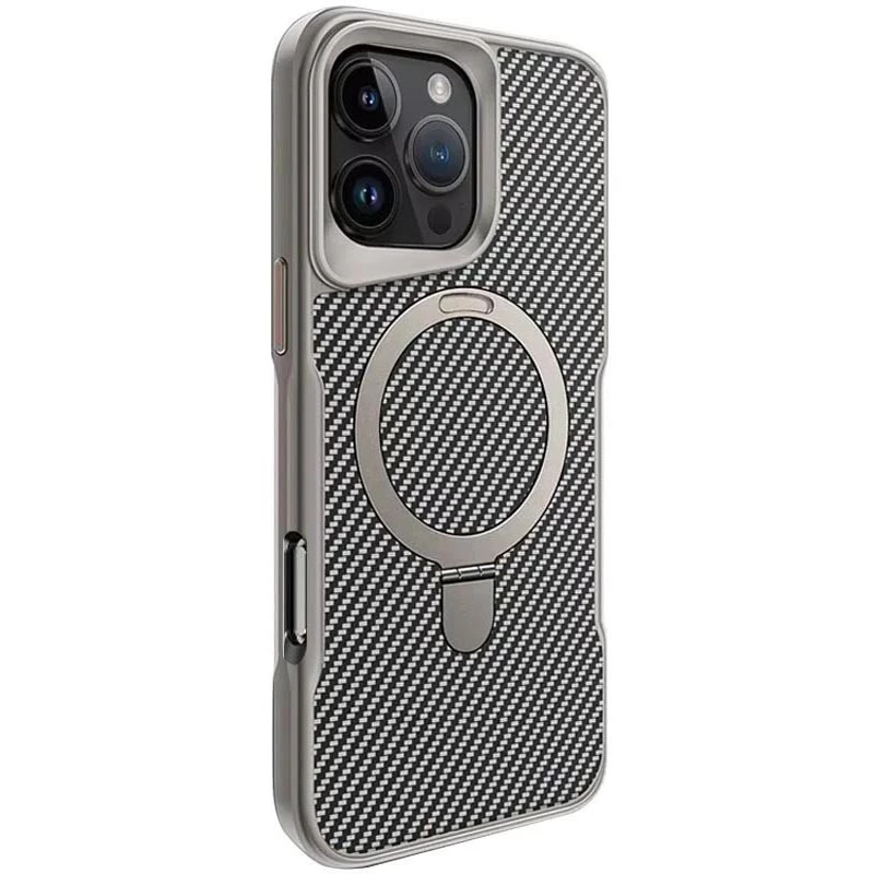 Цветной TPU+PC с металлическими кнопками, кольцом и MagSafe для Apple iPhone 16 Pro Max – Серый. Фото 1 из 7