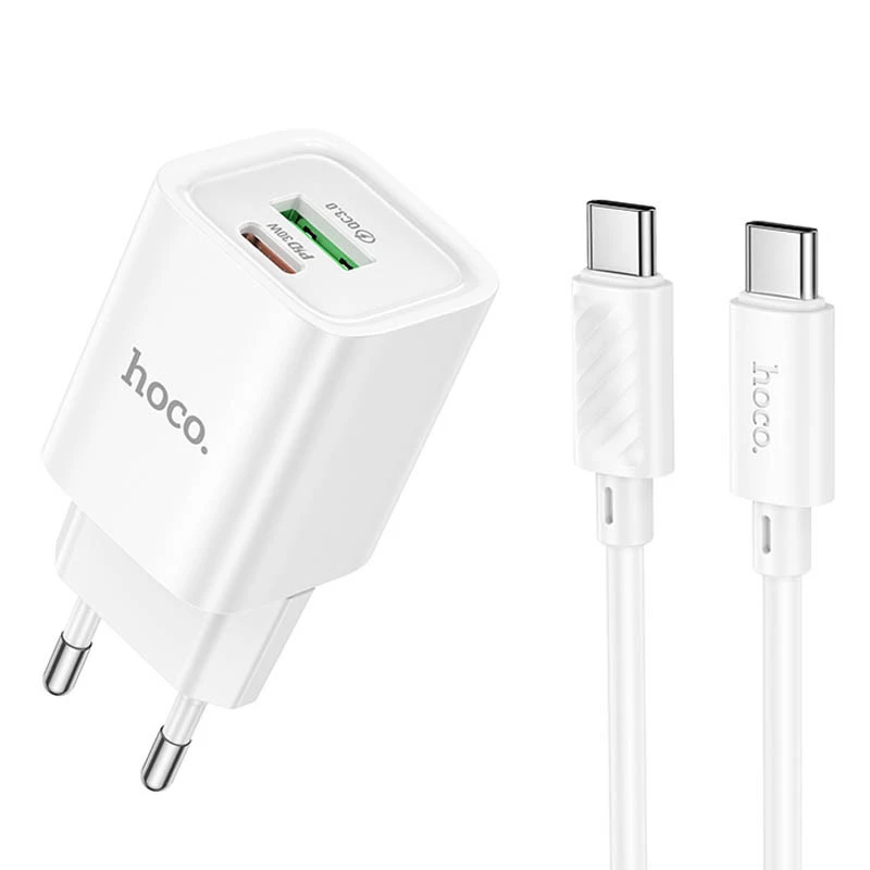 СЗУ Hoco C149A Charm PD30W+QC3.0 (1USB-A/1C) + кабель Type-C to Type-C – White. Фото 1 из 6