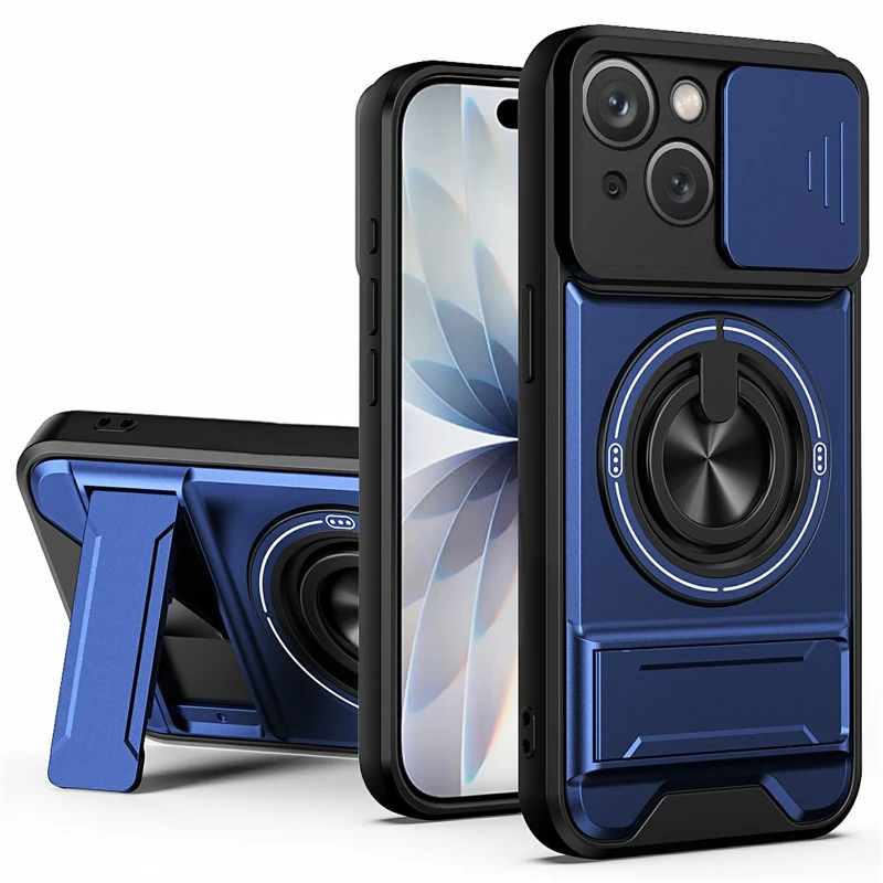 Ударостійкий чохол Camshield StandRing case для Apple iPhone 13 (6.1") – Blue. Фото 1 з 2