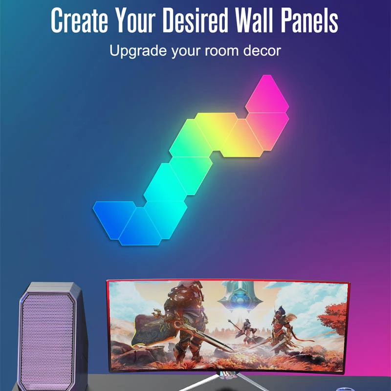 Настінний світильник Smart Triangular Quantum Light SAL-012B Bluetooth USB interface with app 6pcs – White. Фото 2 з 6