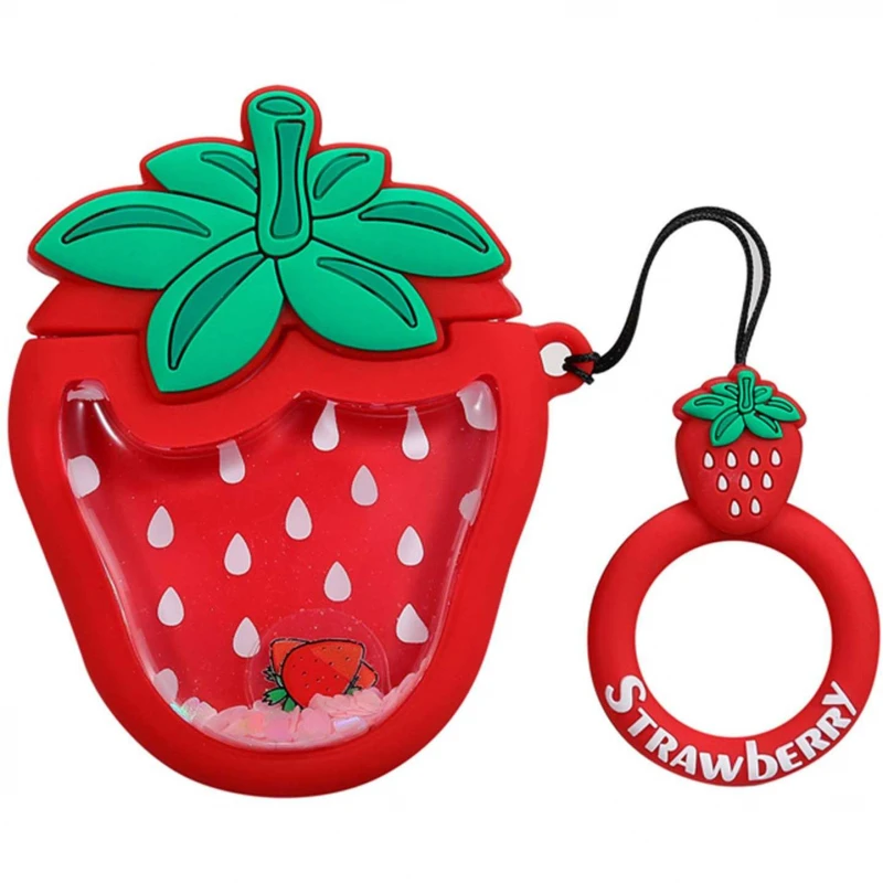 

Силиконовый футляр Fruits series with Sparkles & Water для наушников AirPods 1/2 + кольцо (Strawberry / Красный), Strawberry / червоний