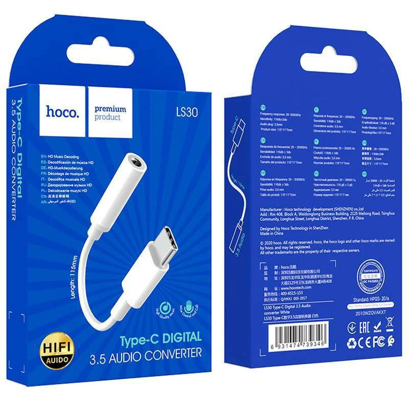 Переходник Hoco LS30 Type-C to 3,5 AUX – Белый. Фото 6 из 7