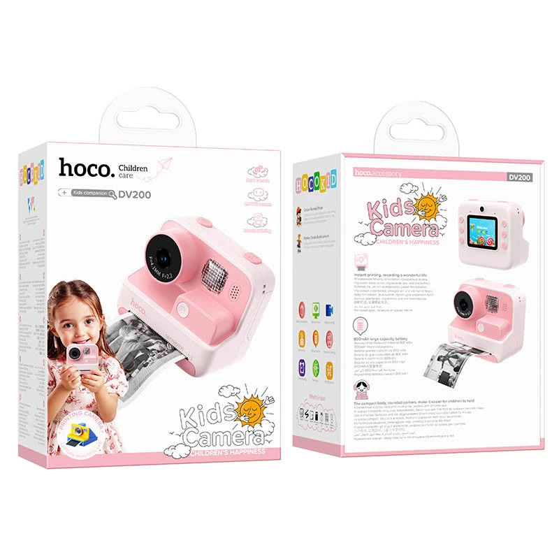 Дитяча фотокамера  моментальним друком Hoco DV200 Dual lens – Pink. Фото 6 з 6