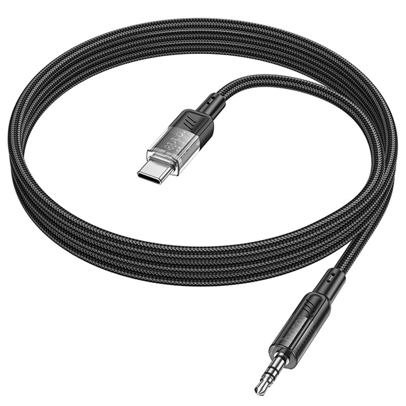 Аудио кабель Aux Hoco UPA27 Spirit transparent (Type-C to AUX 3.5mm) (1.2m) – Black. Фото 4 из 6