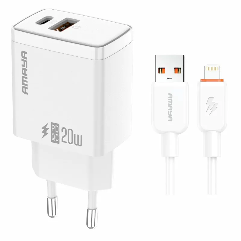 СЗУ Amaya E67D PD20W+QC3.0 (1USB-A/1C) + кабель USB to Lightning фото 1 из 1