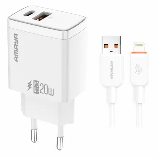 МЗП Amaya E67D PD20W+QC3.0 (1USB-A/1C) + кабель USB to Lightning фото 1 з 1