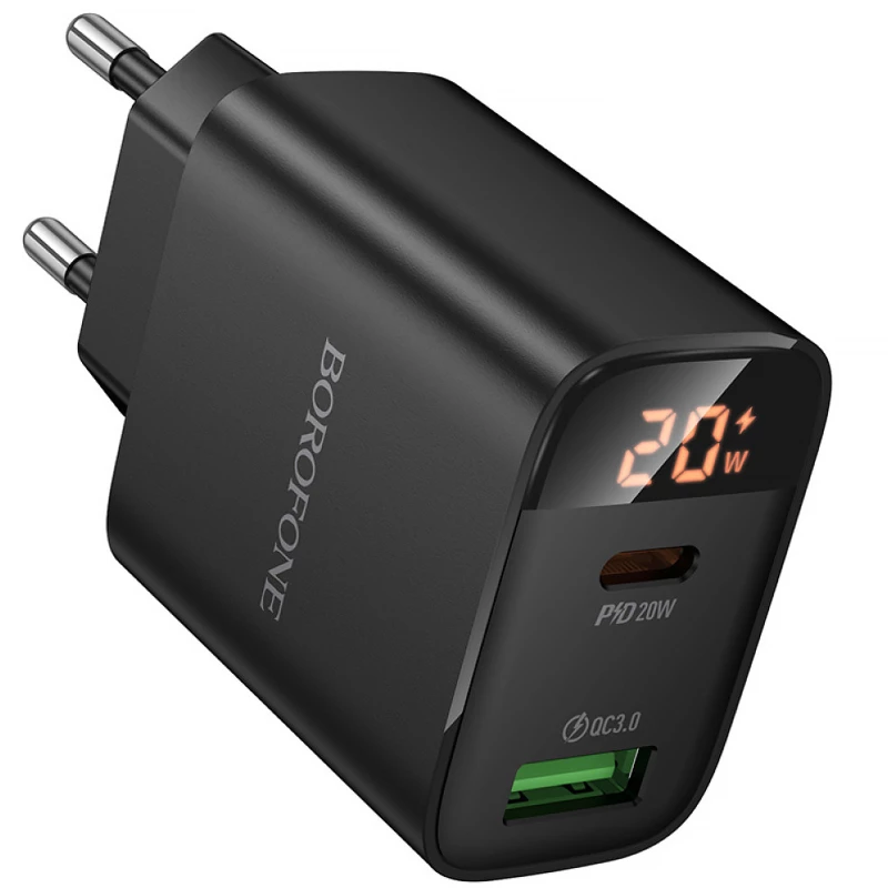 МЗП Borofone BA96A Ilustre with digital display PD20W+QC3.0 (1USB-A/1C) – Black. Фото 1 з 4