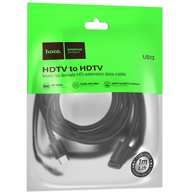 Дата кабель Hoco US13 HDTV male to HDTV female HD extension (1m) – Black. Фото 7 з 7
