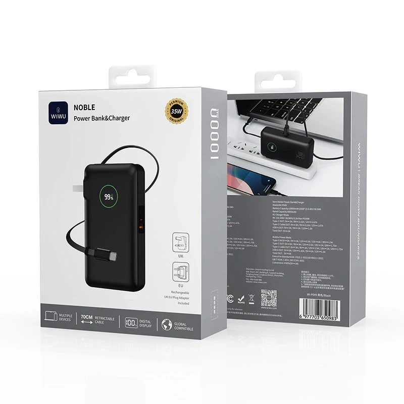 Портативний ЗП Power Bank WIWU Wi-P049 PD20W with cable 10000 mAh – Black. Фото 3 з 7