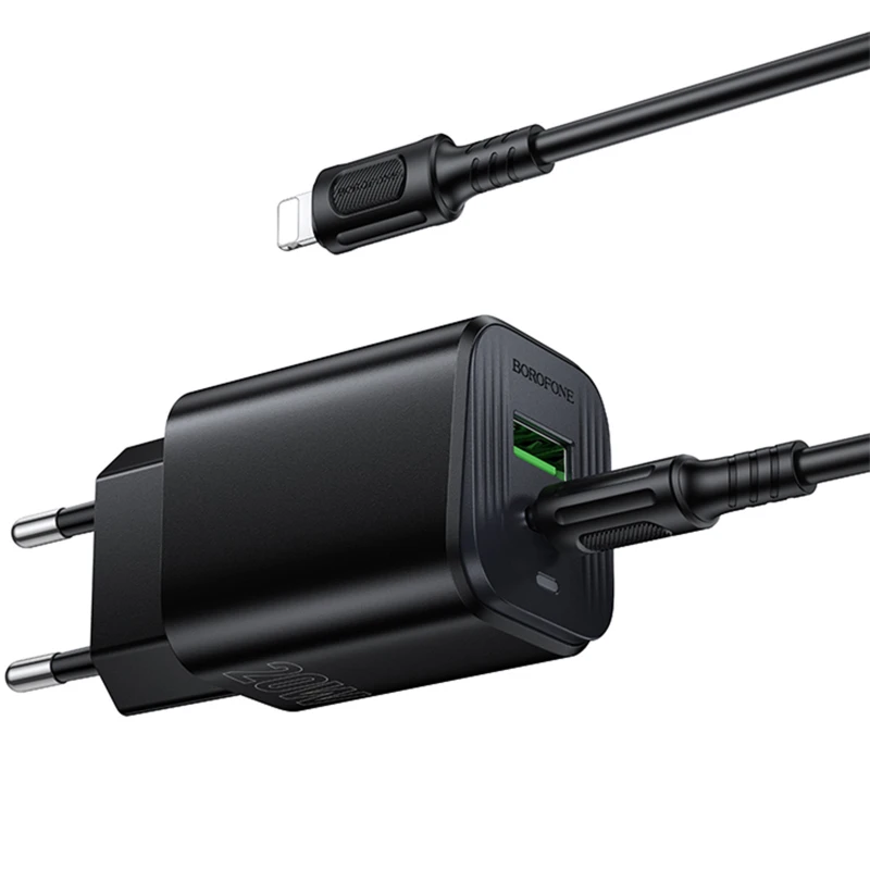 МЗП Borofone BAS83A Star PD20W+QC3.0 (1USB-A/1C) + кабель Type-C to Lightning – Black. Фото 3 з 3