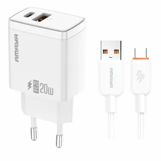 МЗП Amaya E67D PD20W+QC3.0 (1USB-A/1C) + кабель USB to Type-C фото 1 з 2