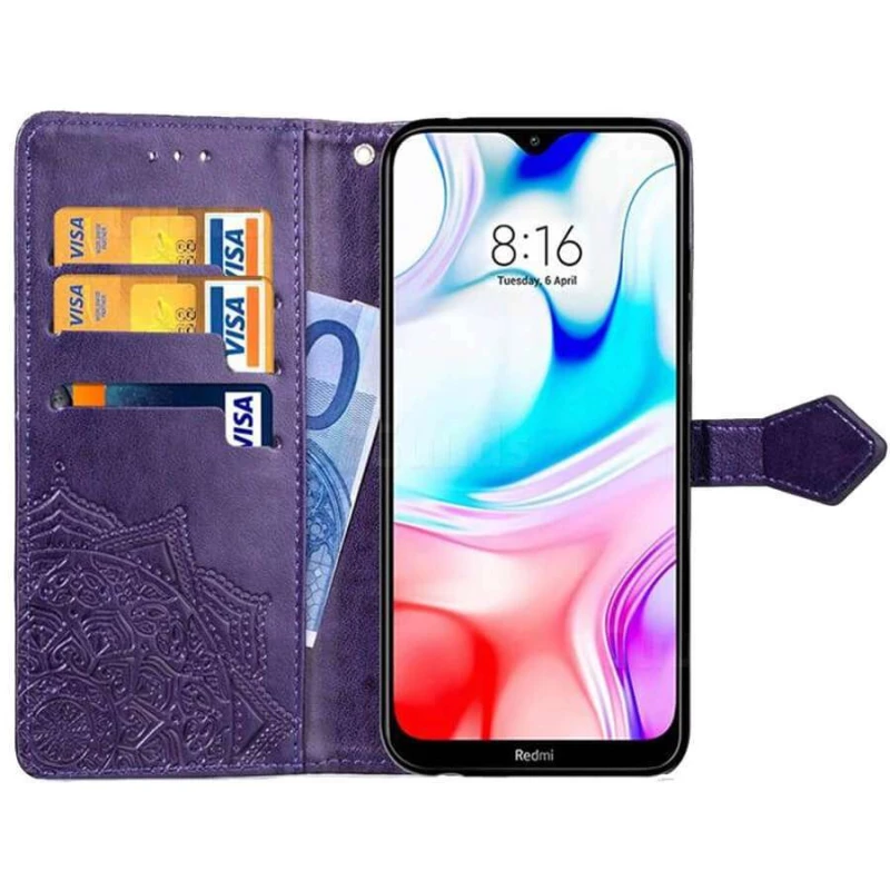 Кожаный чехол-книжка Art Case с визитницей для Xiaomi Redmi 8 – Фиолетовый. Фото 3 из 3