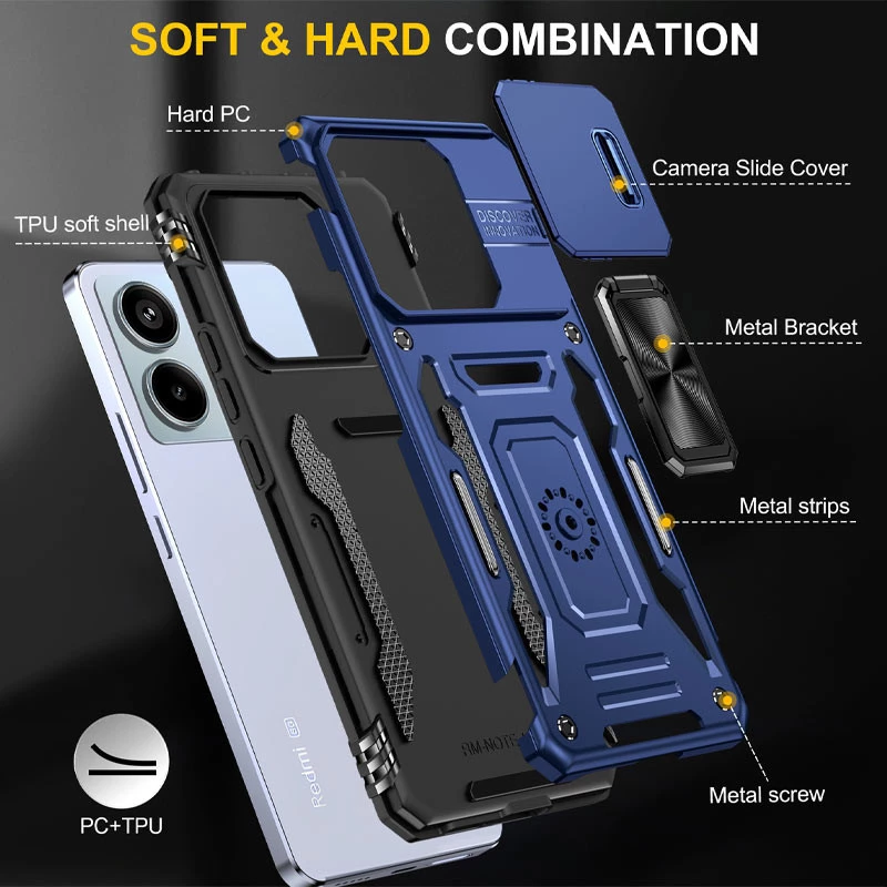 Ударостійкий чохол Square Ring зi шторкою на камеру на Xiaomi Poco X6 Pro – Синій / Navy. Фото 5 з 6