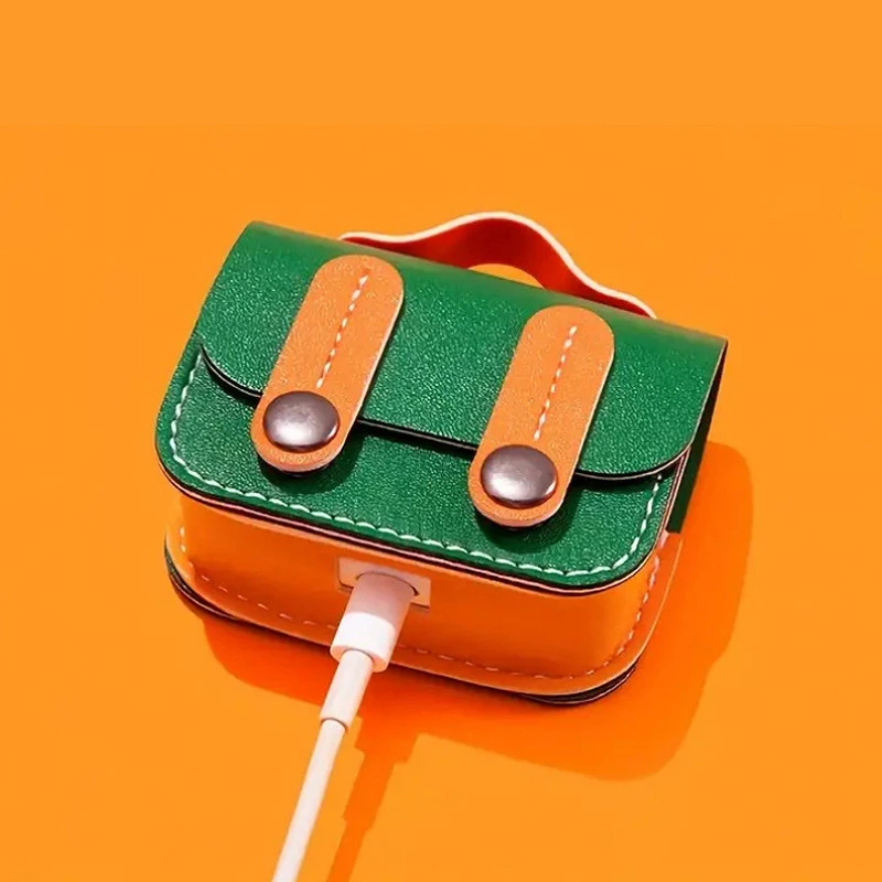 Шкіряний футляр Briefcase для навушників AirPods Pro 2 / Pro – Green / Orange. Фото 4 з 5