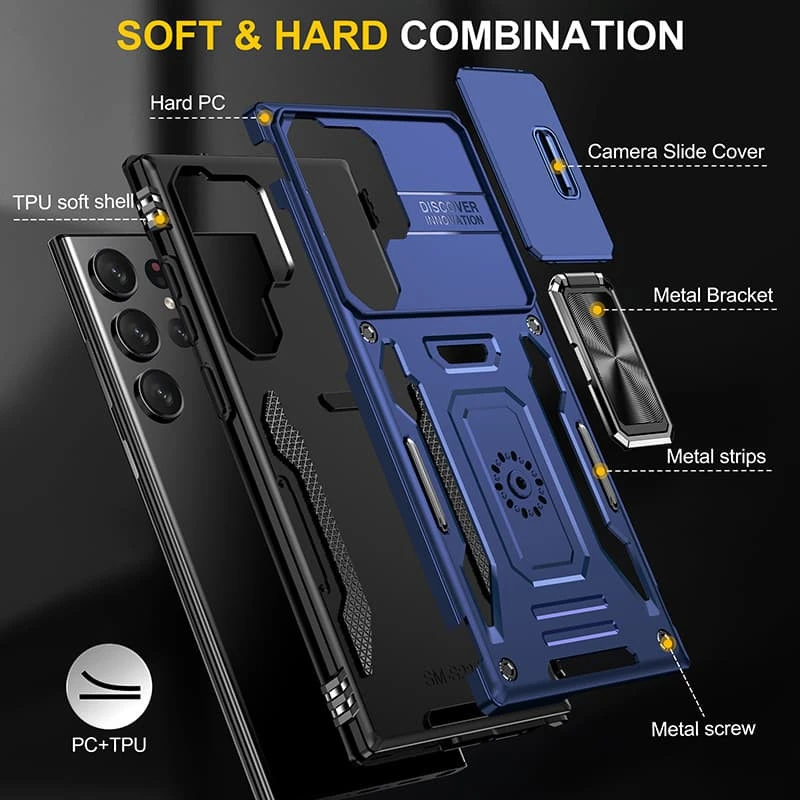 Ударостійкий чохол Square Ring зi шторкою на камеру на Samsung Galaxy S24 Ultra – Синій / Navy. Фото 2 з 7
