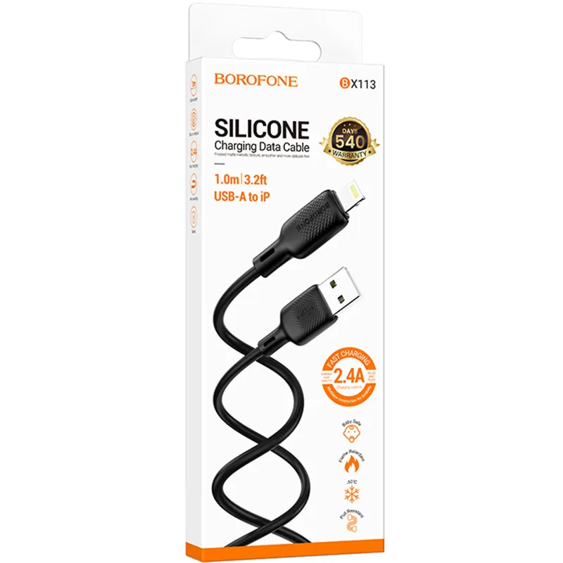 Дата кабель Borofone BX113 Lenny USB to Lightning 2.4A (1m) – Black. Фото 2 з 5