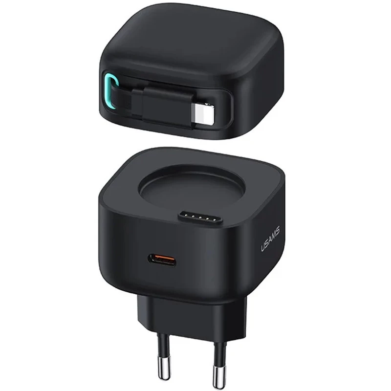 МЗП Usams US-CC209 GaN With Lightning Magnetic Retractable Cable Module XMF Ser. 35W (2USB-C) – Black. Фото 1 з 2