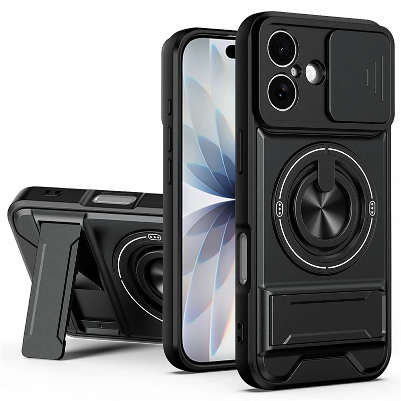 Ударостійкий чохол Camshield StandRing case для Apple iPhone 16 – Black. Фото 1 з 3