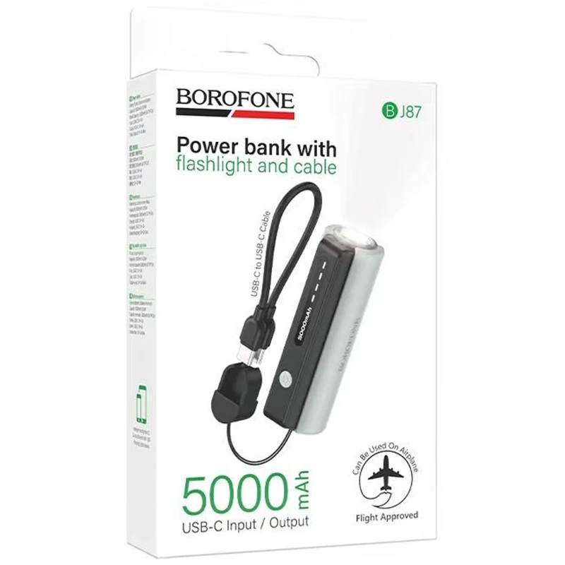 Портативное ЗУ Power Bank Borofone BJ87 Star flashlight with cable 5000 mAh – Black / Gray. Фото 2 из 2