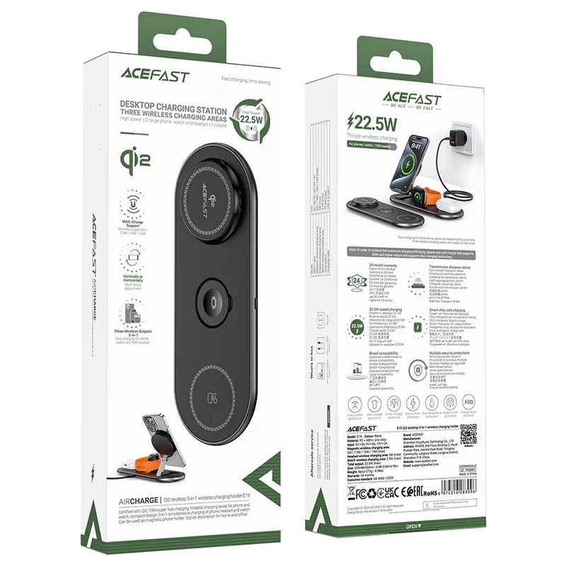 БЗП Acefast E19 Qi2 desktop 3-in-1 – Black. Фото 3 з 8