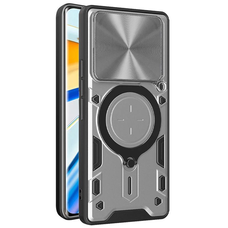 Ударостійкий чохол Bracket Ringstand із захисною шторкою для камери на Xiaomi Redmi Note 14 5G – silver. Фото 5 з 5